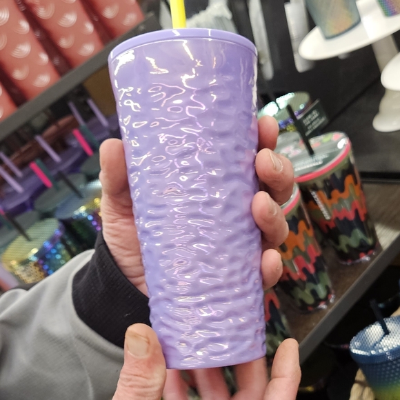 New glass Lilac irradescent Purple Wave Cup with Lemongrass Straw - Picture 4 of 10